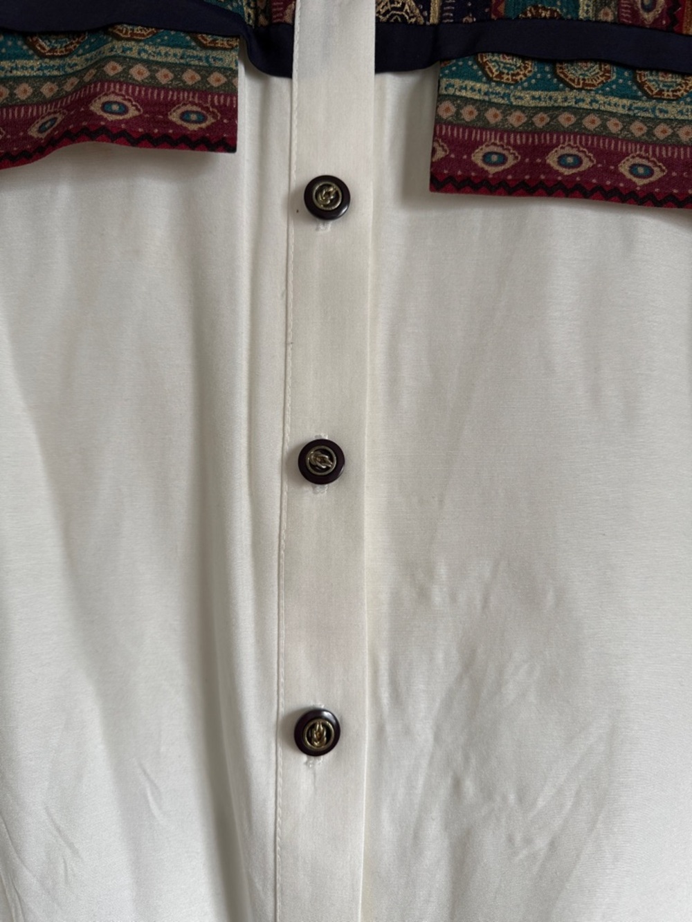 Vintage-Inspired Cream Button-Up Shirt with Patterned Yoke western Medium - Picture 4 of 6